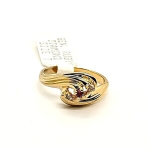 Vintage 14K Gold Overlay Diamond Engagement Ring Genuine Ruby & Diamond